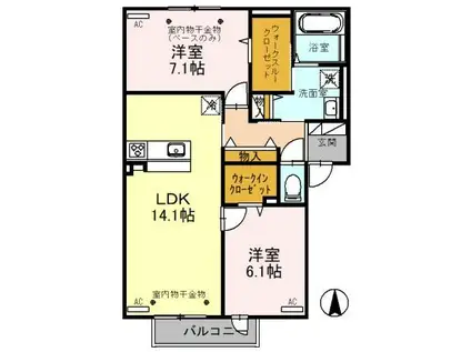 アンソレイユ押野(2LDK/2階)の間取り写真