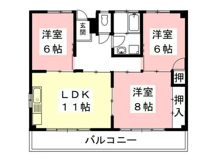 ホクコウビル(3LDK/3階)の間取り写真