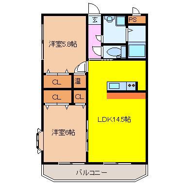 レジデンス下栗(2LDK/2階)の間取り写真