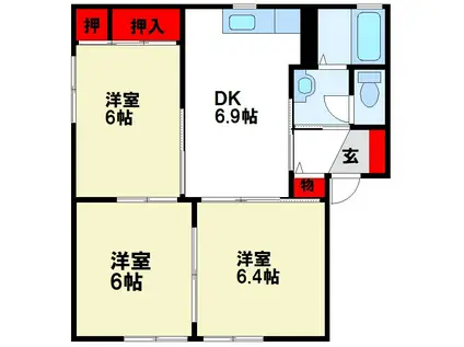 エミネンスヴィラ太宰府(3DK/2階)の間取り写真
