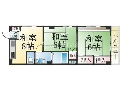 マンション安東(2DK/3階)の間取り写真