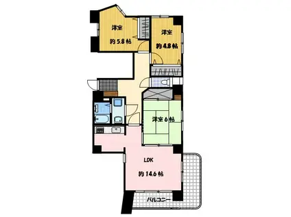 ビバシティ勝山(3LDK/5階)の間取り写真