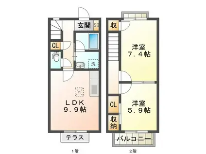 PRIMERA A(2LDK/1階)の間取り写真