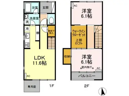 朝倉川アパートメントハウス(2LDK/1階)の間取り写真