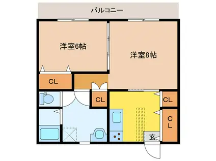 カーサカリーノ(2DK/1階)の間取り写真