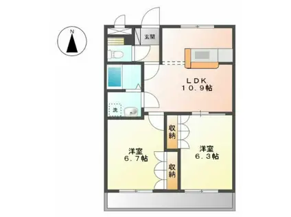 ベルジュII番館(2LDK/2階)の間取り写真
