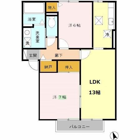 パティオドリームB棟(2LDK/1階)の間取り写真