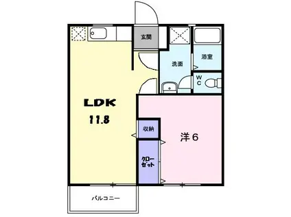 サンハイツA(1LDK/2階)の間取り写真