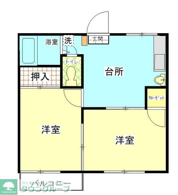 拓栄ハイツB(2K/1階)の間取り写真