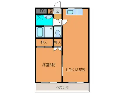 エラン宮崎Ⅱ(1LDK/4階)の間取り写真