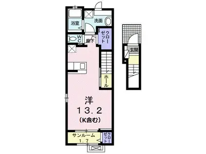 クラール東村 F(ワンルーム/2階)の間取り写真