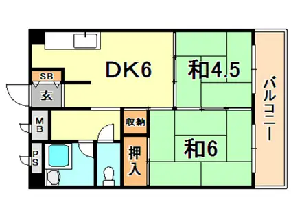 東部マンションA棟(2DK/2階)の間取り写真