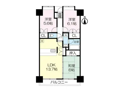 ファミール五橋東二番丁グランデージ(3LDK/7階)の間取り写真