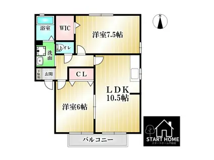 シャトーショコラA棟(2LDK/2階)の間取り写真