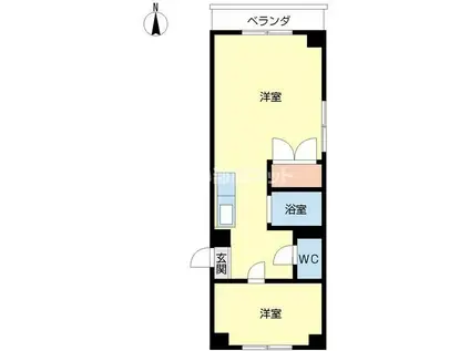 熊谷朝日第二ハイツ(1DK/5階)の間取り写真