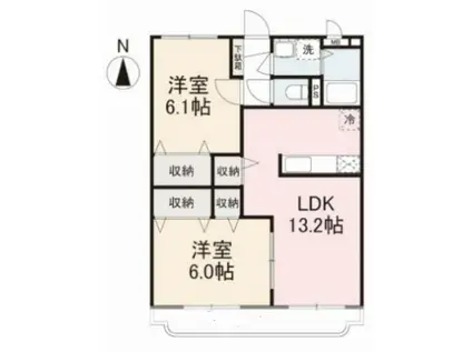 FRUITFUL B棟(2LDK/2階)の間取り写真