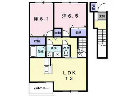 レ・パラッツオI(2LDK/2階)の間取り写真