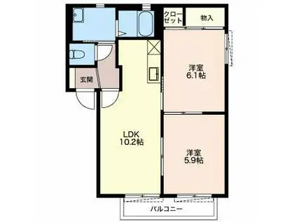 アイムアサヒ C(2LDK/1階)の間取り写真