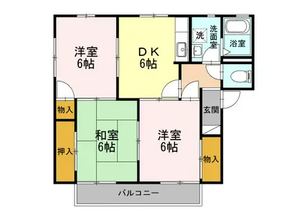 フレグランス三ツ相B棟(3DK/1階)の間取り写真