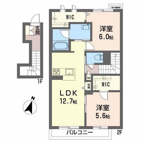 ルミエール津森(2LDK/2階)の間取り写真