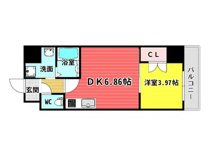 クローバー・レジデンス弁天町(1DK/10階)の間取り写真