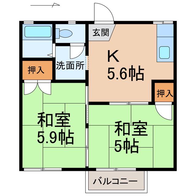 フォーブル若葉(2K/2階)の間取り写真