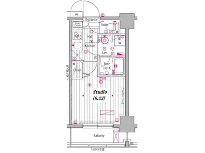グランドガーラ白金高輪(1K/2階)の間取り写真