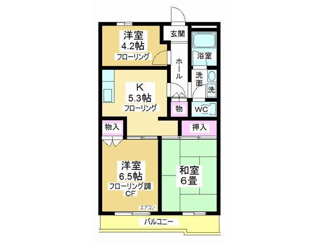 レジデンス的場(3K/1階)の間取り写真