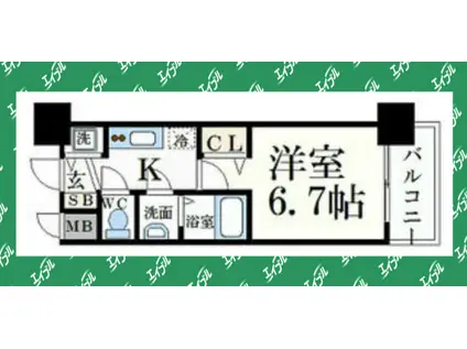 プレサンス丸の内流雅(1K/2階)の間取り写真