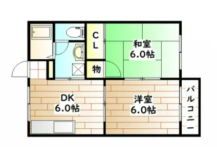 プレジールカトレア(2DK/2階)の間取り写真