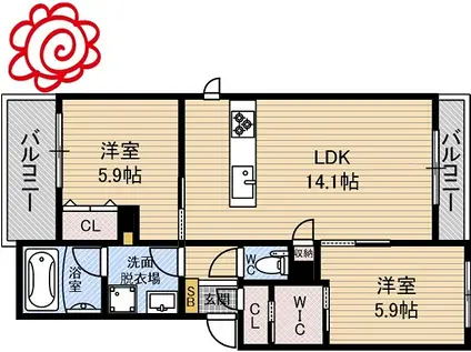 エスポワール鶴見(2LDK/2階)の間取り写真