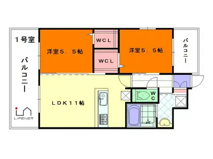 プランドール高砂(2LDK/6階)の間取り写真