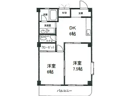 フォレスト相模(2DK/2階)の間取り写真