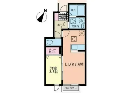 LINKSTAGE砂押A棟(1LDK/1階)の間取り写真