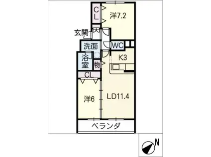名鉄名古屋本線 有松駅 徒歩3分 3階建 築8年(2LDK/2階)の間取り写真