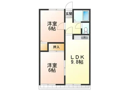 メモリーハイムB(2LDK/2階)の間取り写真