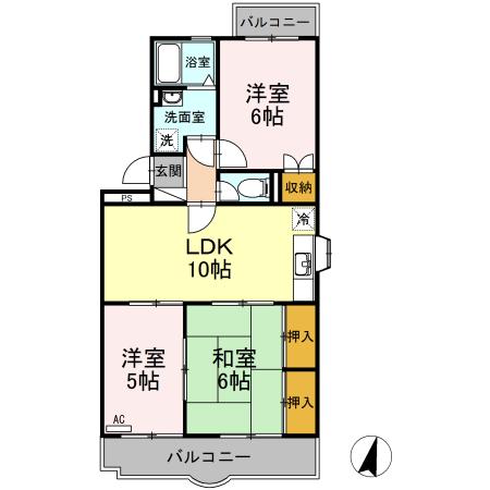 シャルマン駿河台(3LDK/3階)の間取り写真
