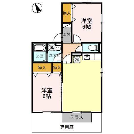 オークスハイムつきぢ(2LDK/1階)の間取り写真