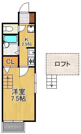 MOON江南町(1K/2階)の間取り写真