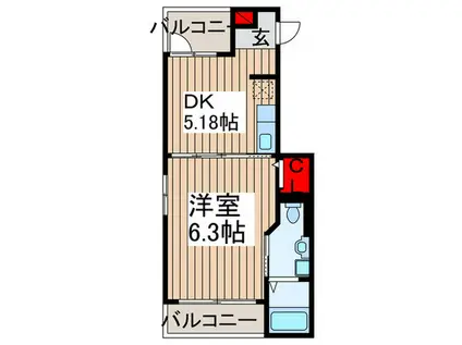 F・P クレスト グランデ(1DK/2階)の間取り写真