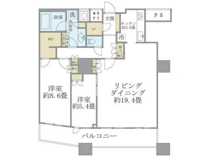 ザ・パークハウス西新宿タワー60(2LDK/14階)の間取り写真
