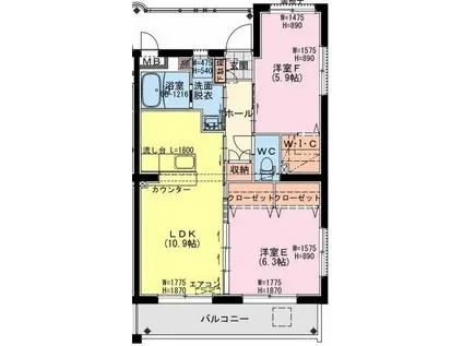 K・キクロスT&II(2LDK/3階)の間取り写真