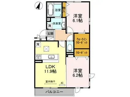 ベルジュオッツ(2LDK/1階)の間取り写真