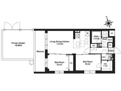 RUHE東大泉(2LDK/1階)の間取り写真