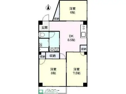 シントミプラザ綾瀬(3DK/2階)の間取り写真