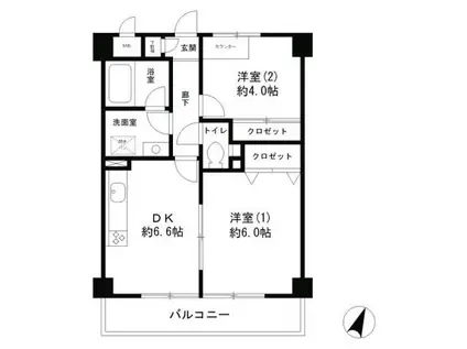 パークヒルズ鷺沼弐番館(2DK/1階)の間取り写真