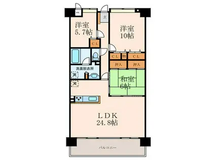 ポレスターメガシティ小倉ウエストガーデン(3LDK/6階)の間取り写真