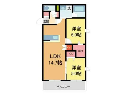 西宮市今津山中町ヘーベルメゾン(2LDK/3階)の間取り写真