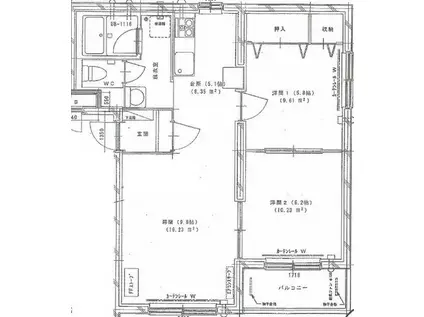 アービス新富II(2LDK/3階)の間取り写真
