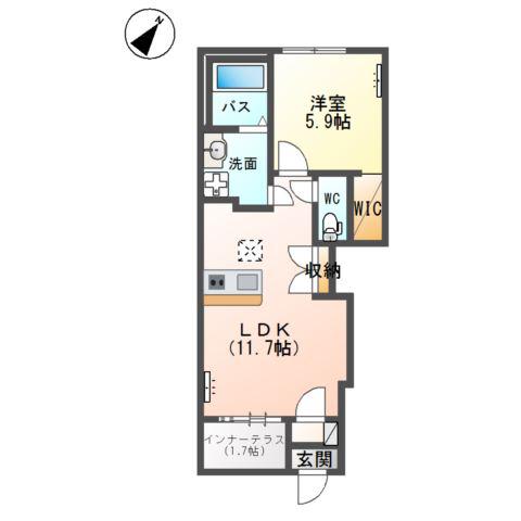土浦市中村南アパート(1LDK/1階)の間取り写真
